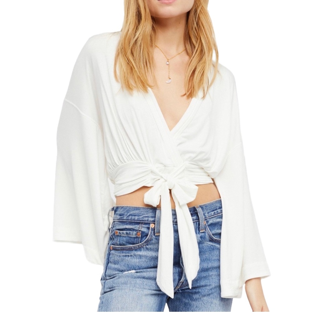 NWOT Free People That's a Wrap Bell Sleeve Crop Top Size Small Color White